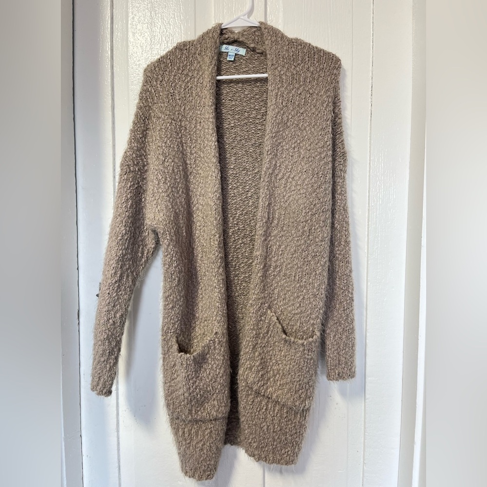 She + Sky Fuzzy Chunky knit open cardigan with front pockets